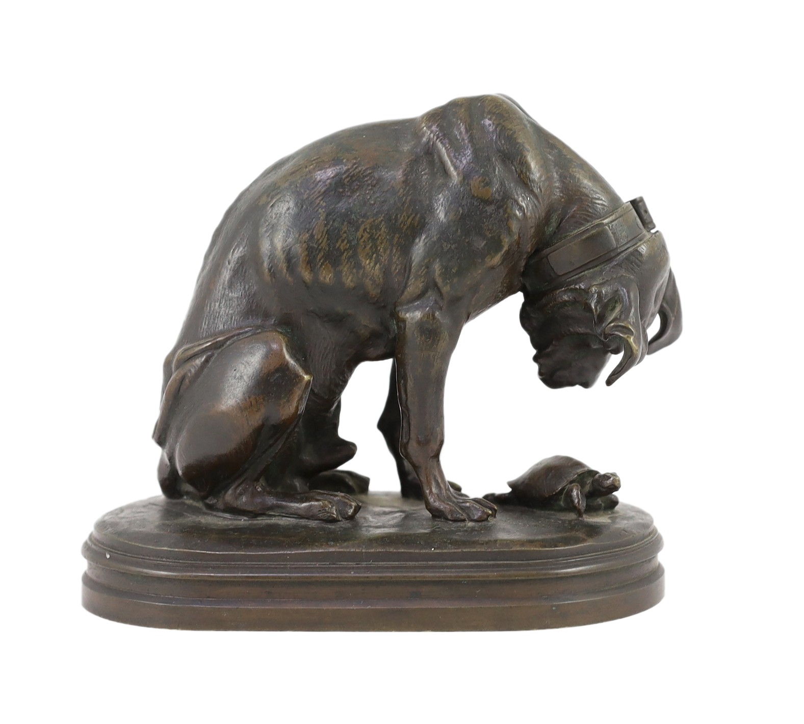 Henri-Alfred-Marie Jacquemart (French, 1824-1896). An animalier bronze group of a hound looking at a tortoise Width 18cm. Height 15cm.